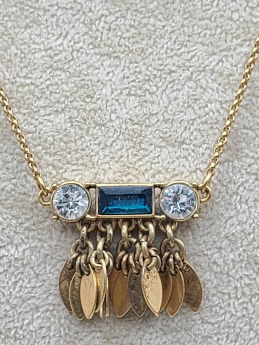J Crew Delicate Gold Tone Green Clear Crystal Necklace